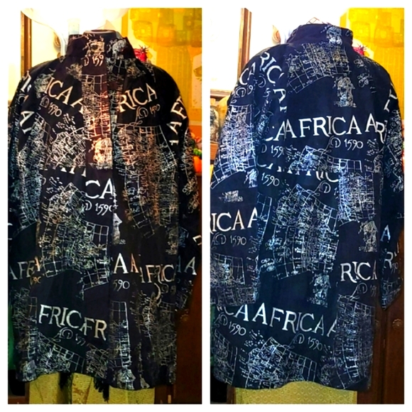 UNISEX nwt AFRICAN STAR suede LEATHER above knee length EMBOSSED MAPS xl - Picture 3 of 6